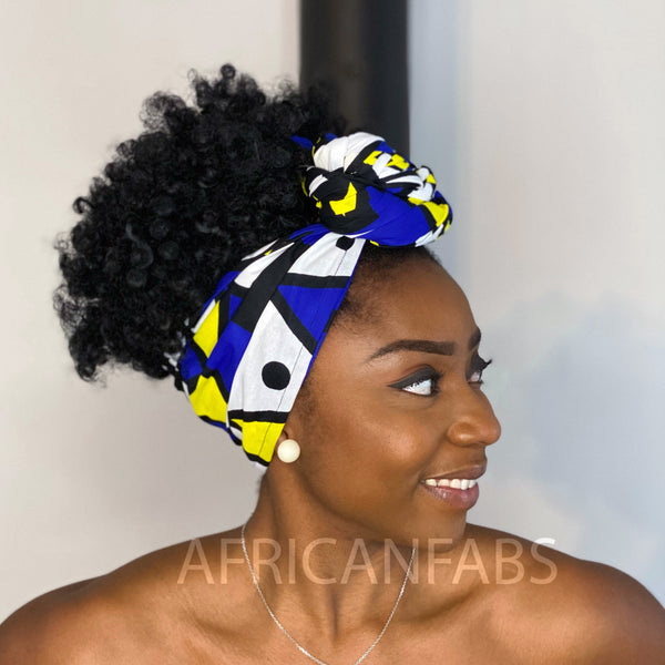 Afrikanisches Kopftuch / headwrap - Blau Gelbe samakaka