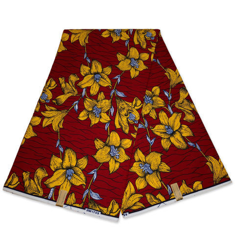 Afrikanischer Stoff - Rot / gelb flowers - 100% Baumwolle