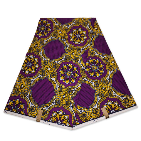 Afrikanischer Stoff - Gelb / lila royal patterns - 100% Baumwolle