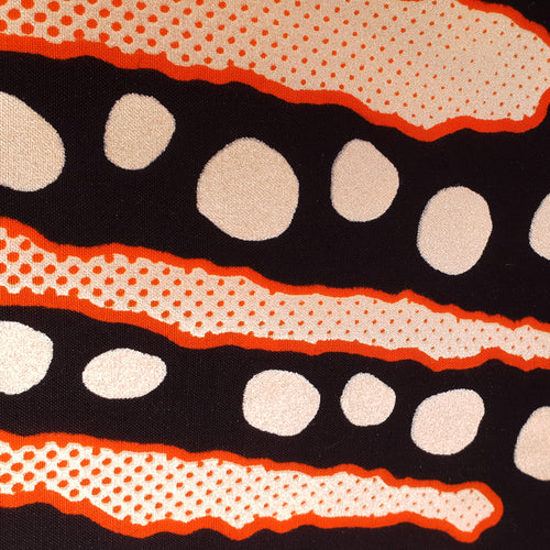 Afrikanischer Stoff - Schwarz Orange Bogolan stripes - Metallic - 100% Baumwolle