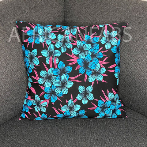Afrikanisches Kissen | Blaues Blumen - Dekokissen 45x45 - 100% Baumwolle