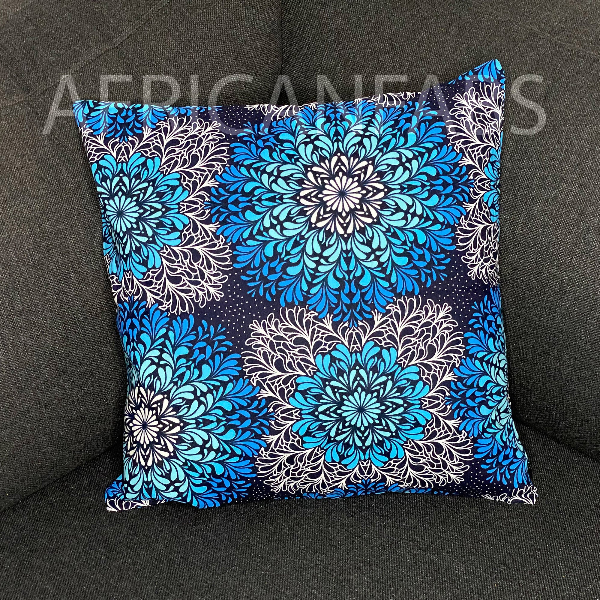 Afrikanisches Kissen | Blaues kristal Blumen - Dekokissen 45x45 - 100% Baumwolle