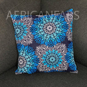 Afrikanisches Kissen | Blaues kristal Blumen - Dekokissen 45x45 - 100% Baumwolle