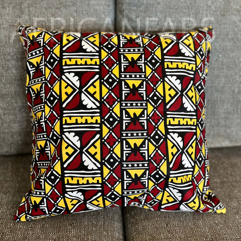 Afrikanisches Kissen | Kastanienbraun Bogolan Print Stoff - Dekokissen 45x45 - 100% Baumwolle