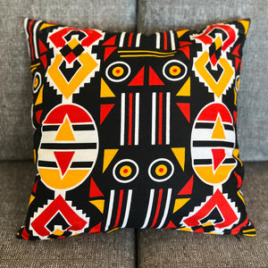 Afrikanisches Kissen | Rot Bogolan Print Stoff - Dekokissen 45x45 - 100% Baumwolle