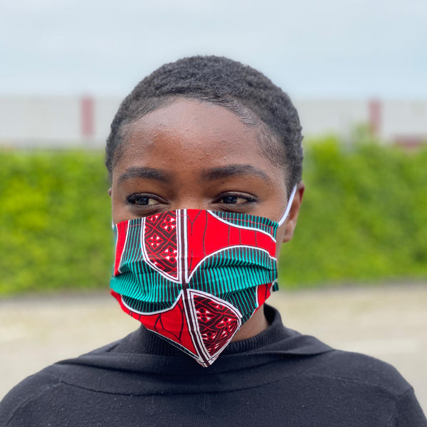 Afrikanischer Print Mundschutz / Maske aus Baumwolle Unisex - Rot Grüne swirl fan