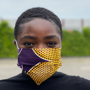 Afrikanischer Print Mundschutz / Maske aus Baumwolle Unisex - Lila Gelbe circles