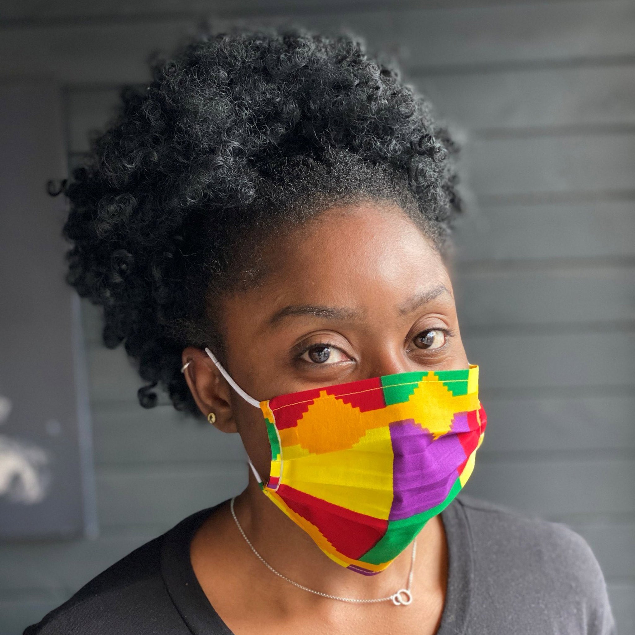 Afrikanischer Print Mundschutz / Maske aus Baumwolle Unisex - Gelb Lila kente
