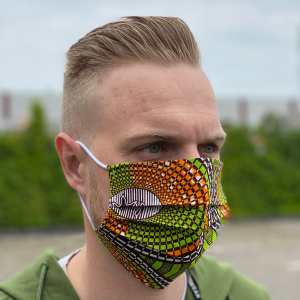 Afrikanischer Print Mundschutz / Maske mit Motiv Baumwolle Unisex - Grün Orange