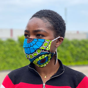 Afrikanischer Print Mundschutz / Maske aus Baumwolle Unisex - Blau Grüne circles