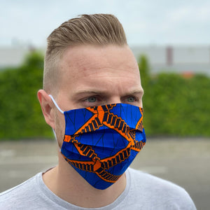 Afrikanischer Print Mundschutz / Maske aus Baumwolle Unisex - Blau Orange stairs