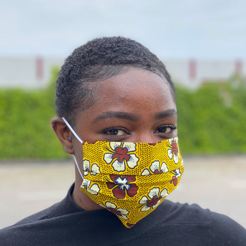 Afrikanischer Print Mundschutz / Maske aus Baumwolle Unisex - Senf kastanje Blumen