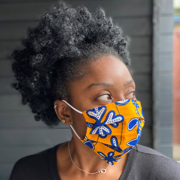 Afrikanischer Print Mundschutz / Maske aus Baumwolle Unisex - Gelb Blaues leafs