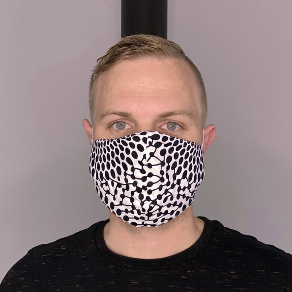 Afrikanischer Print Mundschutz / Maske aus Baumwolle Unisex - Schwarz / Weisse dots