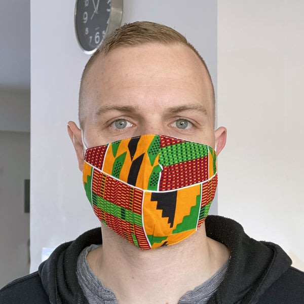 Afrikanischer Print Mundschutz / Maske aus Baumwolle Unisex - Gelb Grüne Kente
