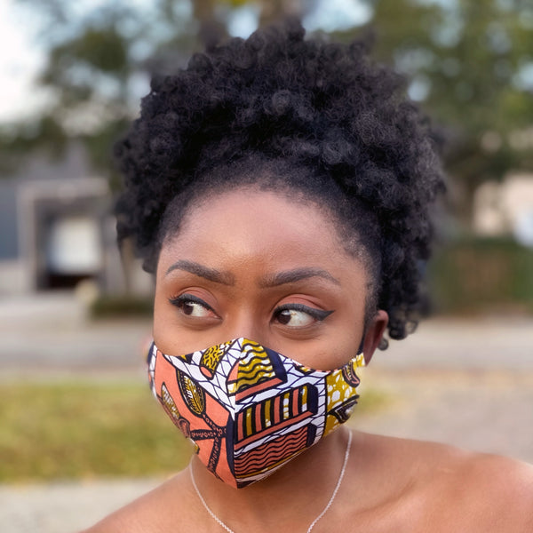 African print Mouth mask / Face mask made of cotton (Premium model) Unisex - Peach plaid