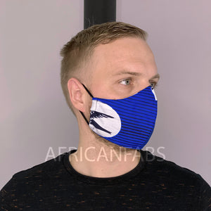 Afrikanischer Print Vlisco Stoff-Mundschutz / Maske (Premium-Modell) Unisex - Blaues speedbird
