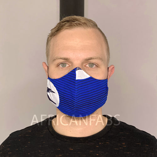 Afrikanischer Print Vlisco Stoff-Mundschutz / Maske (Premium-Modell) Unisex - Blaues speedbird
