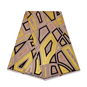Afrikanischer Stoff - Grand Wax - Beige Gold geometric - mit Gold verschönert