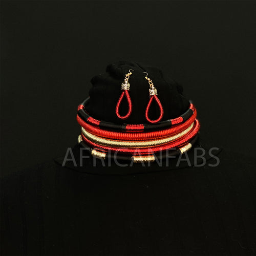 Afrikanisches Halsband / Choker / hohe Halskette Set + Ohrringe