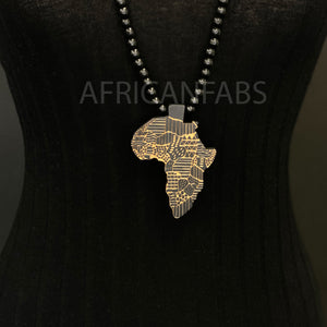Holzperlenkette / Halskette / Anhänger - Afrikanischer Kontinent - Schwarz / Braun