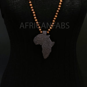 Holzperlenkette / Halskette / Anhänger - Afrikanischer Kontinent - Schwarz / Dunkelbraun