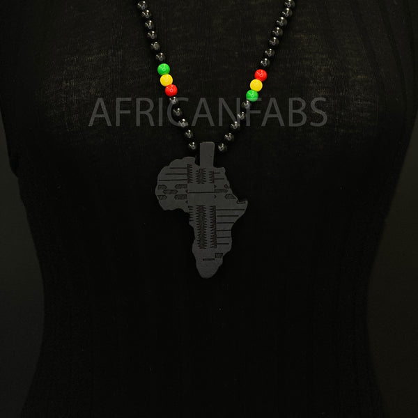 Holzperlenkette / Halskette / Anhänger - Afrikanischer Kontinent - Schwarz