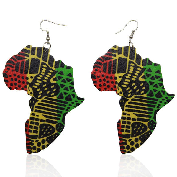 Ohrringe aus Holz | Afrikanischer Kontinent in den panafrikanischen Farben