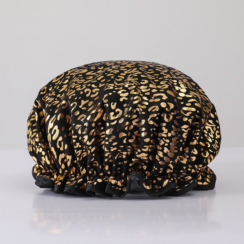 Große Duschhaube / Shower cap / Douchecap für volles Haar / Locken / Afro - Schwarz Gold Leopard