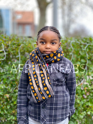 Warmer Schal für Kinder mit afrikanischem Print Unisex - Schwarze bogolan stripes
