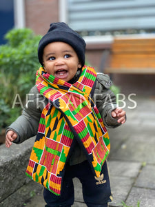 Warmer Schal für Kinder mit afrikanischem Print Unisex - Gelb / Grüne Kente