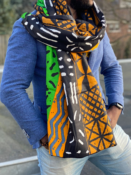 Warmer Schal mit afrikanischem Print Unisex - Grüne Bogolan