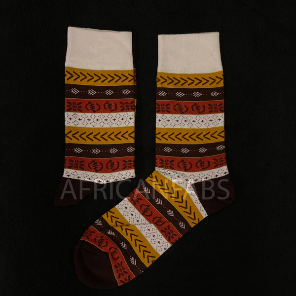 SCHAL + SOCKEN-SET - Warmer Schal mit afrikanischem Print + Socken Braune bogolan
