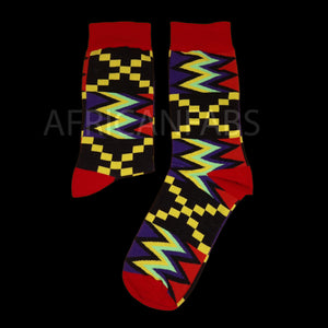 Afrikanische Socken / Afro-Socken / Kente-Socken - Schwarz / Rot / Lila