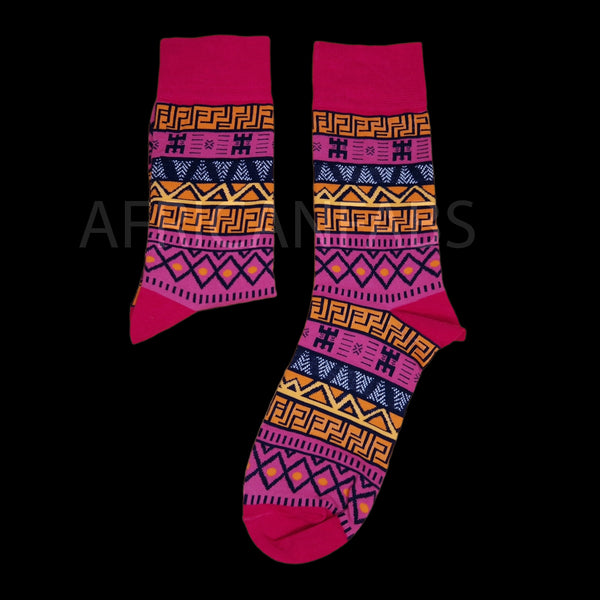 SCHAL + SOCKEN-SET - Warmer Schal mit afrikanischem Kente Lila / rosa Print + Socken