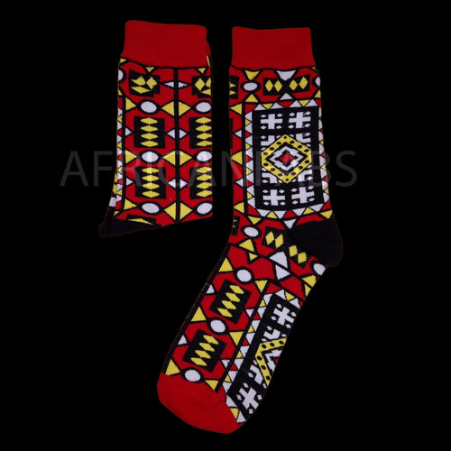 SCHAL + SOCKEN-SET - Warmer Schal mit afrikanischem Print + Socken Samakaka Rot