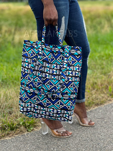Shopper Tasche mit Afrikanischem Print - Blau Bogolan - Wiederverwendbare Einkaufstasche aus Baumwolle