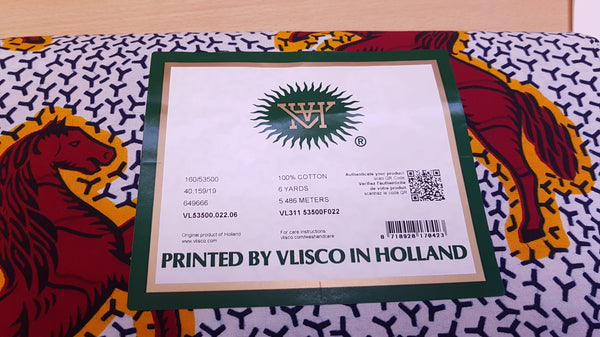 VLISCO Stoff Hollandais Afrikanischer Wax print - Weiss / Rote Jumping Horse