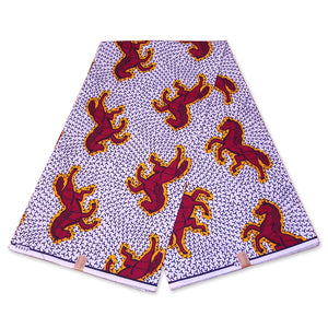 VLISCO Stoff Hollandais Afrikanischer Wax print - Weiss / Rote Jumping Horse