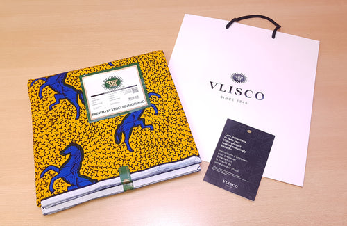 VLISCO Stoff Hollandais Afrikanischer Wax print - Gelb / Blaues Jumping Horse