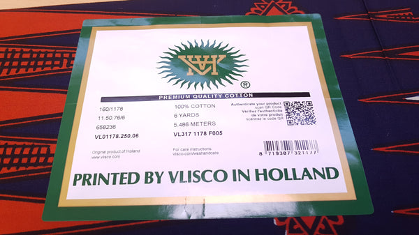 VLISCO Stoff Hollandais Afrikanischer Wax print - Blau / Rote Pencil