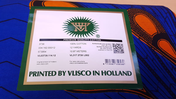 VLISCO Stoff Hollandais Afrikanischer Wax print - Blau / Orange Electric Bulb