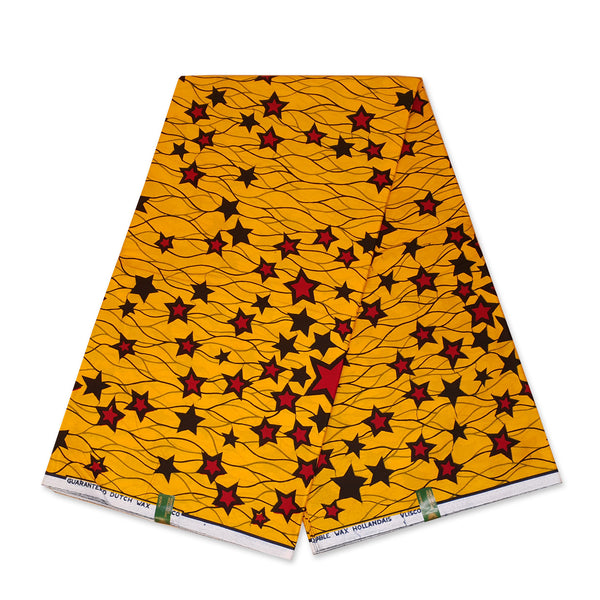 VLISCO Stoff Hollandais Afrikanischer Wax print - Gelb / Rote Stars