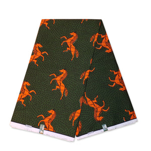 VLISCO Stoff Hollandais Afrikanischer Wax print - Grün / Orange Jumping Horse