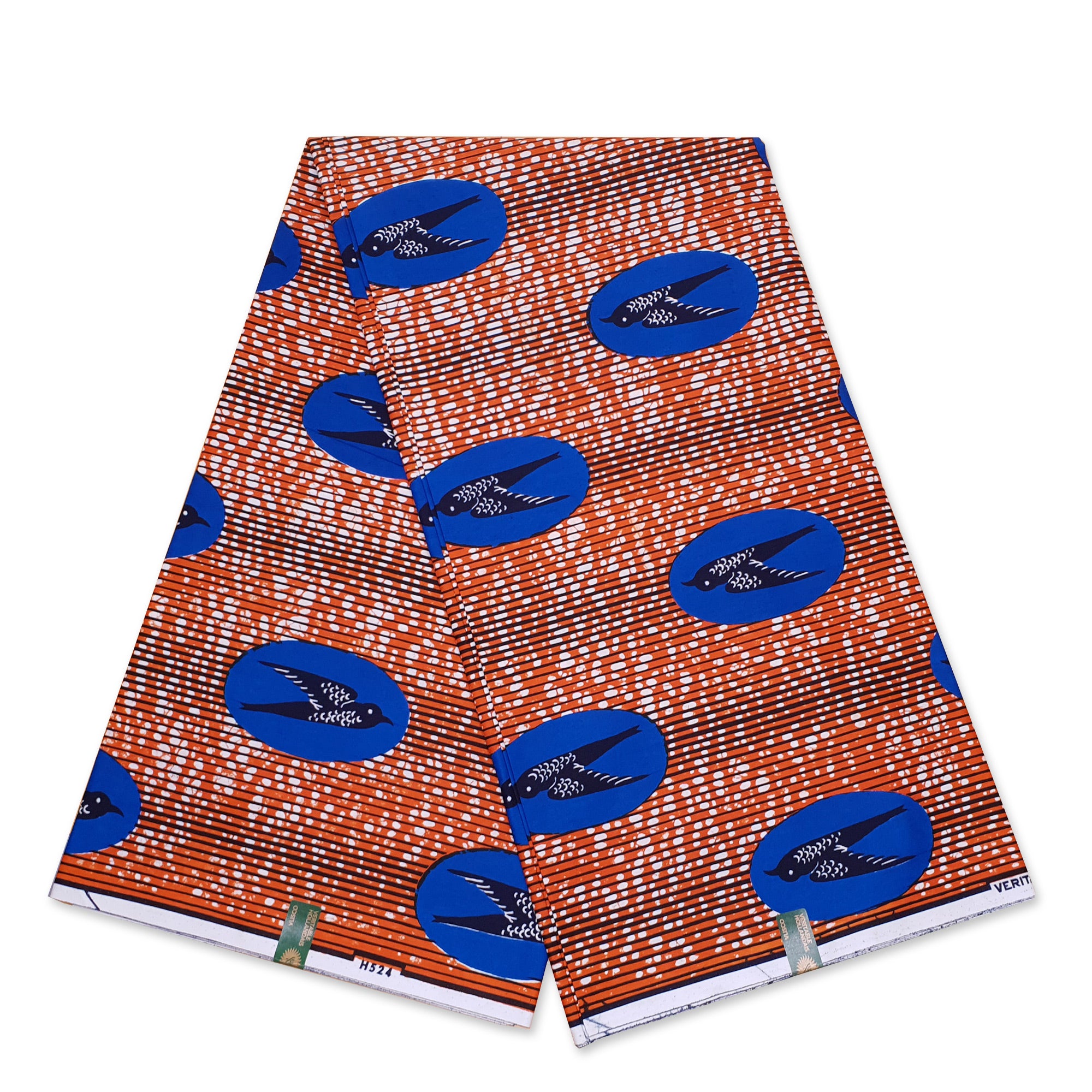 VLISCO Stoff Hollandais Afrikanischer Wax print - Orange / Blaues Speedbird LIMITED EDITION