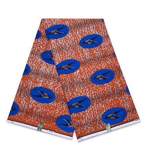 VLISCO Stoff Hollandais Afrikanischer Wax print - Orange / Blaues Speedbird LIMITED EDITION