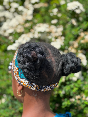 Haarband / Stirnband / Kopfband für Kinder in Afrikanischer Print - Blau / Senf klassisch