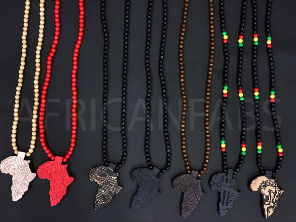 Holzperlenkette / Halskette / Anhänger - Afrikanischer Kontinent - Rot