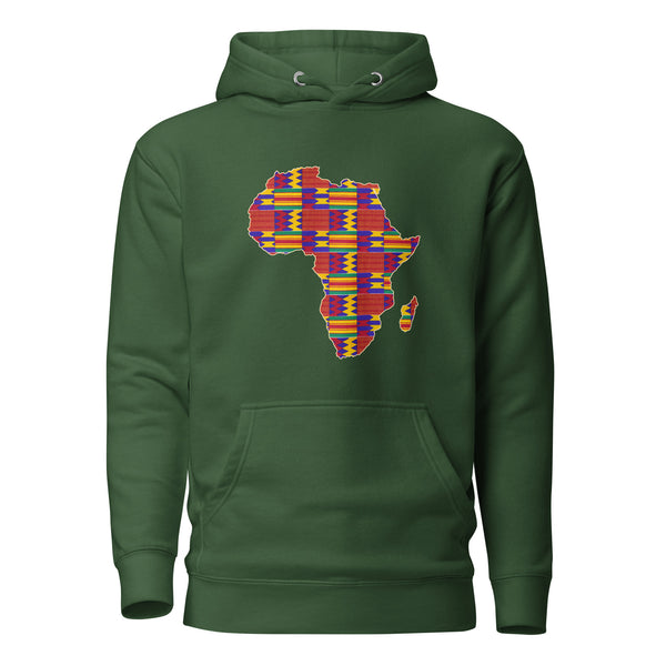 Kapuzenpullover – Unisex – Afrikanischer Kontinent mit rotem Kente-Aufdruck D002 (Hoodie in mehreren Farben)