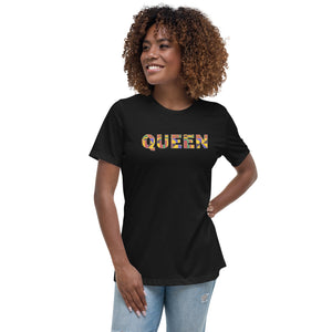 T-Shirt Damen QUEEN im Kente-Print D009 (Shirt in Schwarz oder Weiß)